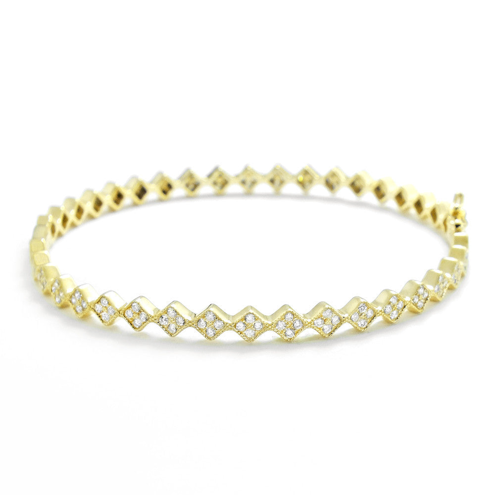 18K Gold Plated 925 Silver Fancy Cubic Zirconia Eternity Bangle - Jewelry - Prjewel.com - 1