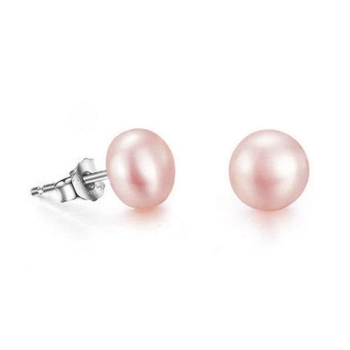 925 Silver 7-8mm Pink Fresh Water Pearl Stud Earrings - Jewelry - Prjewel.com - 1