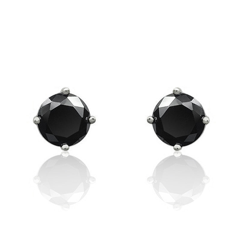 5mm Cubic Zirconia Sterling Silver Black Stud Earrings - Jewelry - Prjewel.com - 1