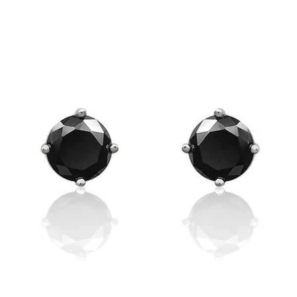 5mm Cubic Zirconia Sterling Silver Black Stud Earrings - Jewelry - Prjewel.com - 1
