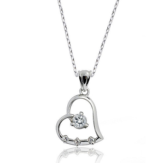 925 Sterling Silver 0.55 Carat CZ Heart Necklace - Jewelry - Prjewel.com - 1