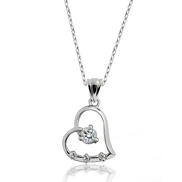 925 Sterling Silver 0.55 Carat CZ Heart Necklace - Jewelry - Prjewel.com - 1