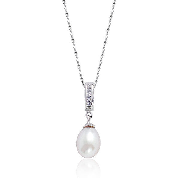 8-9 mm Pearl Cubic Zirconia 925 Sterling Silver Necklace - Jewelry - Prjewel.com - 1