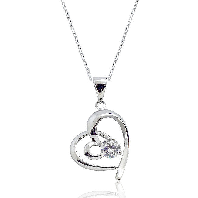 0.8 Carat Cubic Zirconia Heart 925 Sterling Silver Necklace - Jewelry - Prjewel.com - 1