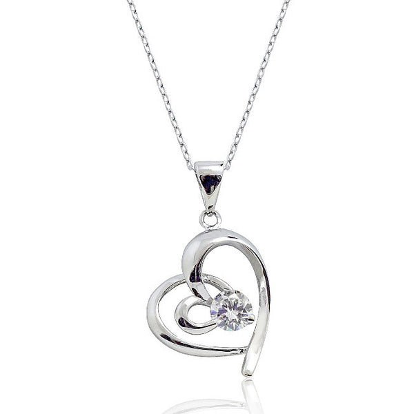 0.8 Carat Cubic Zirconia Heart 925 Sterling Silver Necklace - Jewelry - Prjewel.com - 1