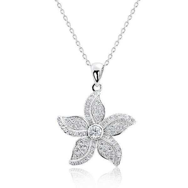 925 Silver Cubic Zirconia Beautiful Bauhinia Pendant Necklace 16+2 inch - Jewelry - Prjewel.com - 1