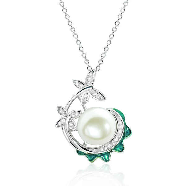 925 Silver Pearl and Cubic Zirconia Necklace - Jewelry - Prjewel.com - 1