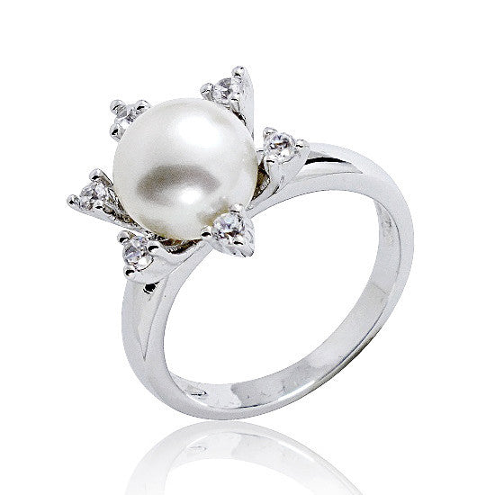 8-9mm Pearl 0.39 Carat CZ Sterling Silver Ring - Jewelry - Prjewel.com - 1