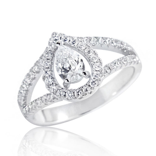 0.75 Carat Pear Cut Cubic Zirconia 925 Sterling Silver Ring - Jewelry Factory Outlet - Prjewel.com - 1