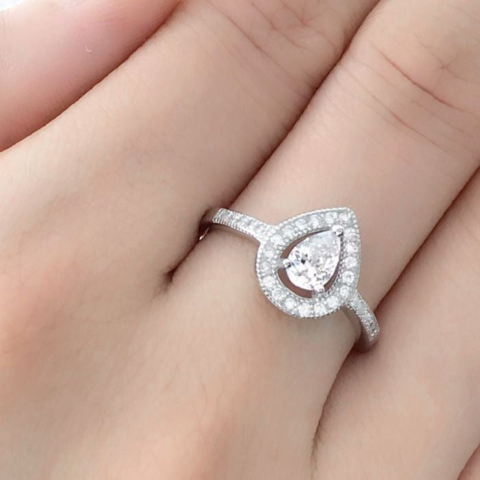 925 Sterling Silver 0.75 Carat Pear Cut Cubic Zirconia Ring - Jewelry - Prjewel.com - 1
