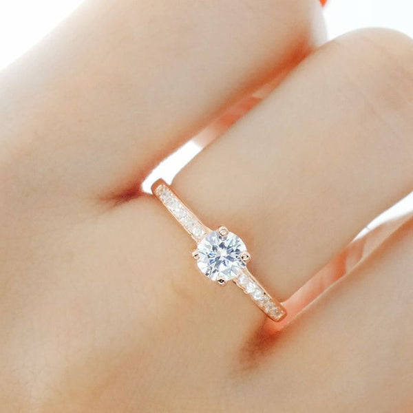 5mm Brilliant Cut CZ Rose Gold Plated 925 Sterling Silver Ring - Jewelry - Prjewel.com - 1